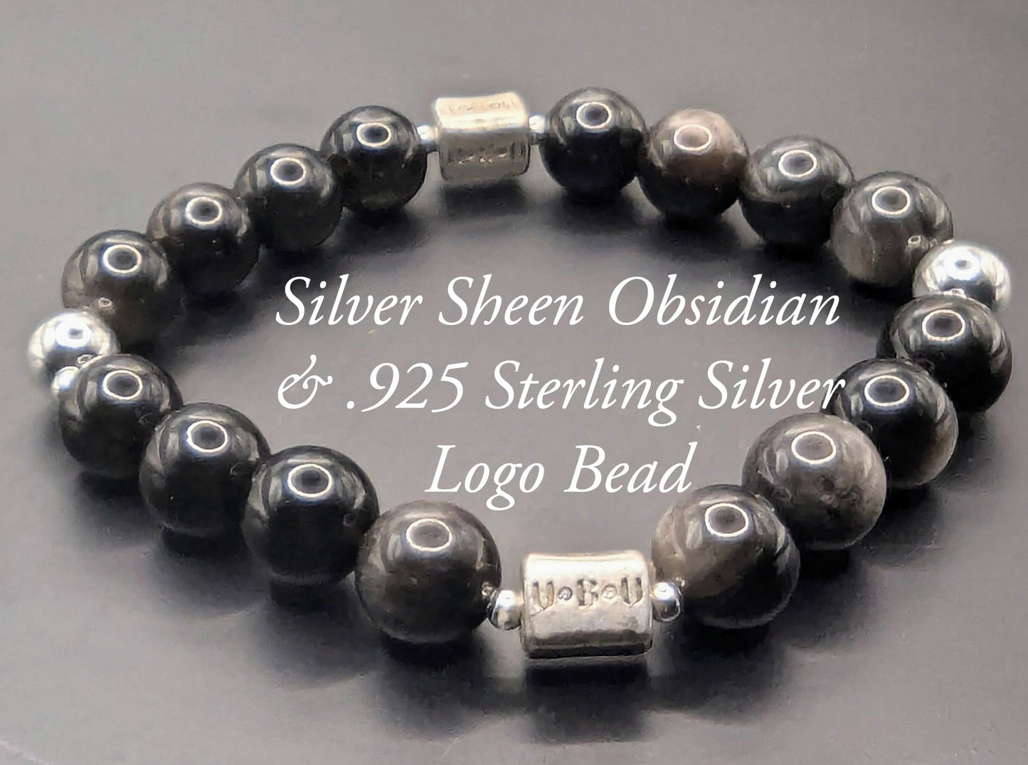 UBU Signature Silver Obsidian & .925 Sterling Silver Logo Beads