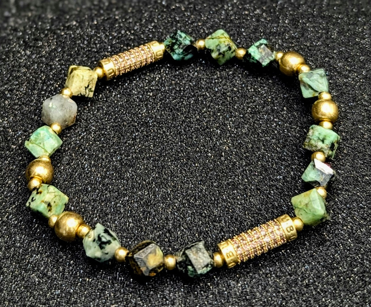 UBU Signature Bracelet African Turquoise & Pave Brass