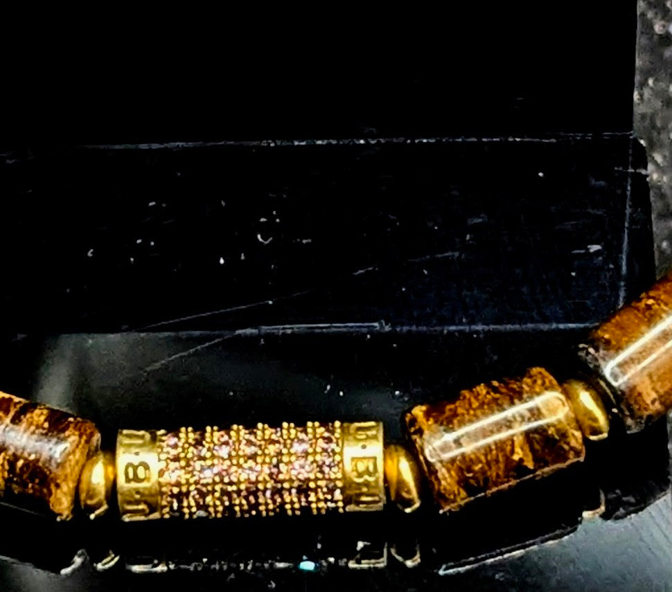 UBU Signature Bracelet Bronzite & Pave Brass Logo Bead