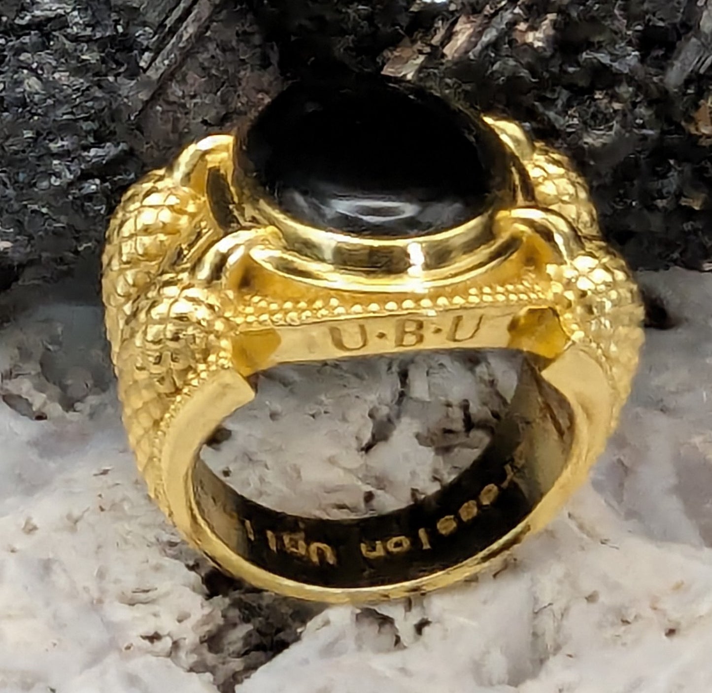 UBU Expression Unlimited .925 Sterling Silver ring with 18kt Gold Overlay and Black Agate