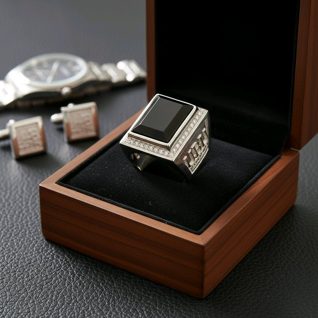 UBU Signature .925 Sterling Silver, Black Onyx and Moissenite Diamond Ring