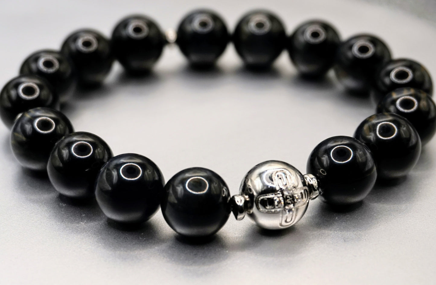 UBU Signature Rainbow Obsidian & Silver Plated Bracelet