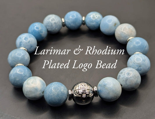 UBU Signature Larimar & Rhodium Overlay Logo Bead