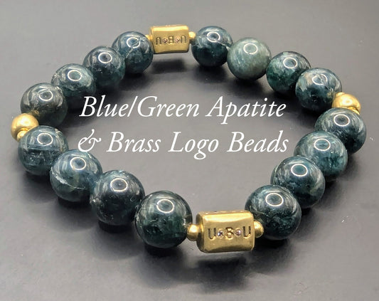 UBU Signature Blue/Green Apatite & Brass Logo Beads