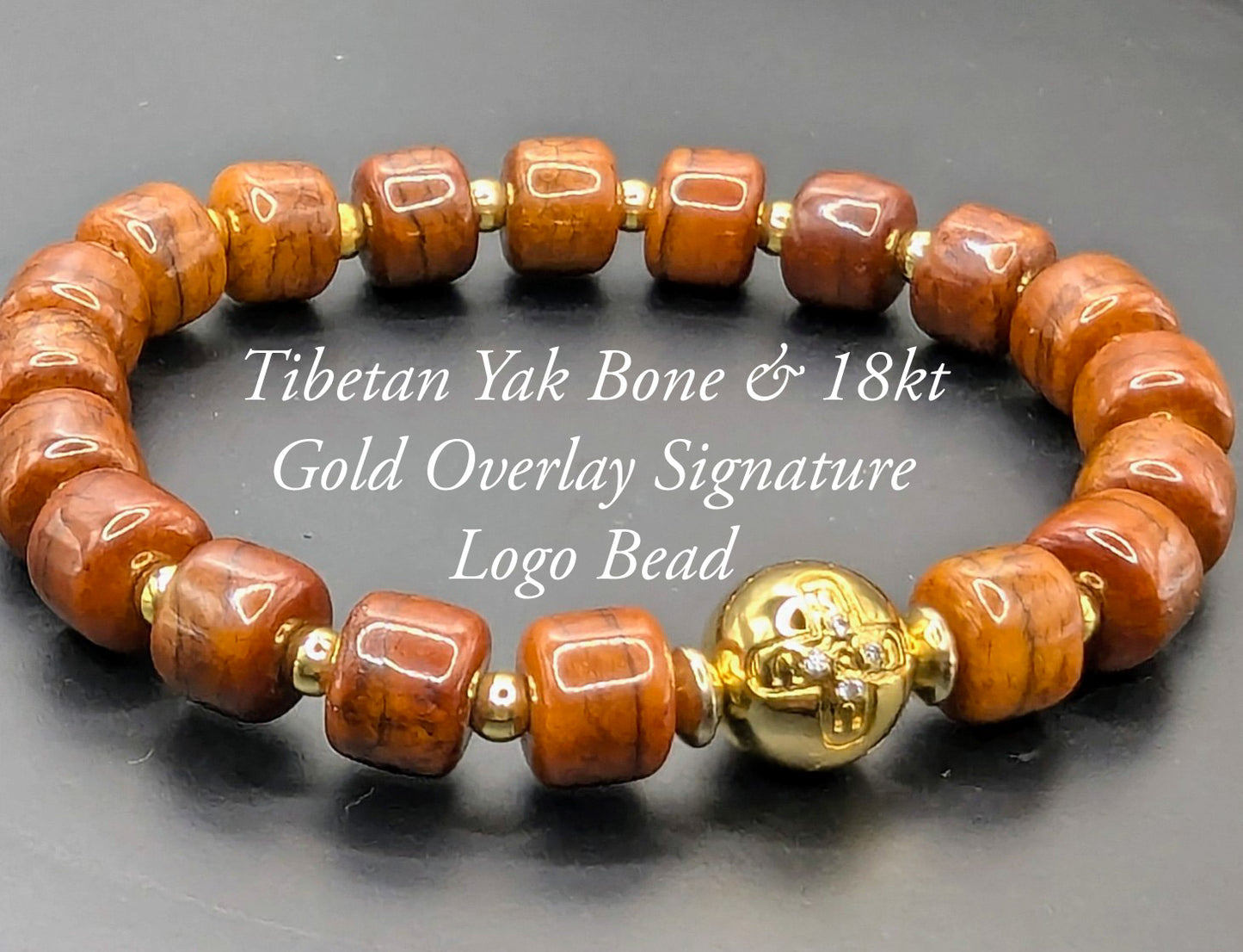 UBU Signature Tibetan Yak Bone and 18kt Gold Overlay Logo Bead