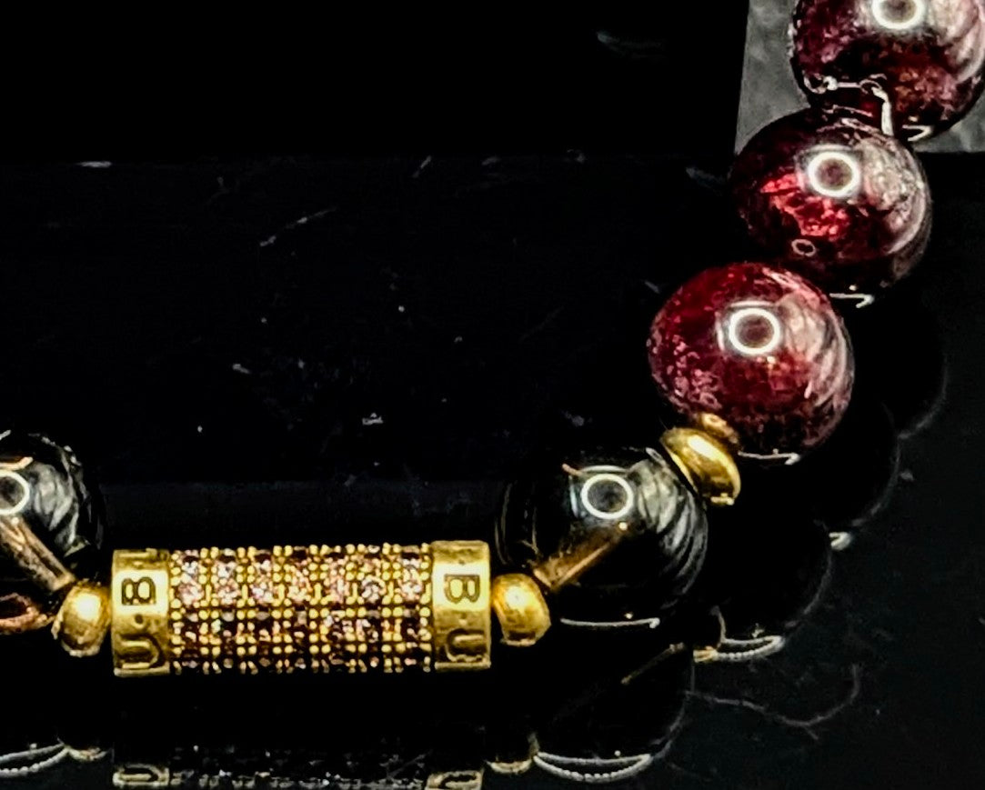 UBU Signature Garnet, Smokey Quartz & Pave Brass Logo Bead