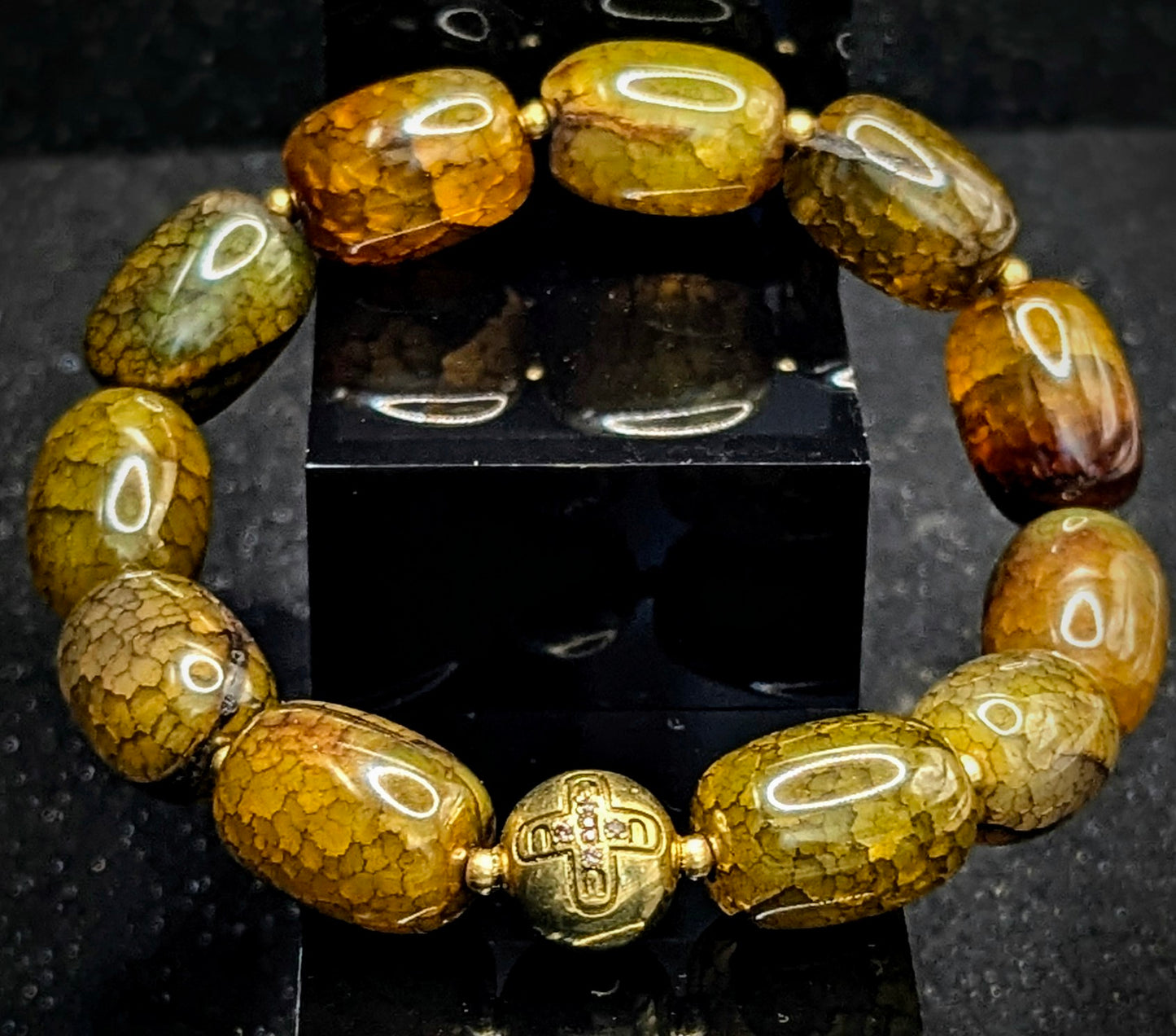 UBU Signature Bracelet Cracked Agate & Solid Brass Logo Bead
