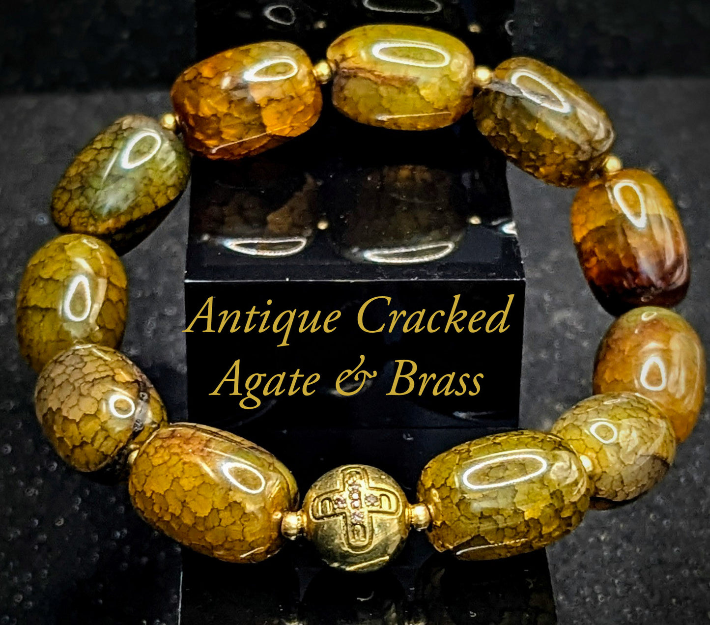 UBU Signature Bracelet Cracked Agate & Solid Brass Logo Bead