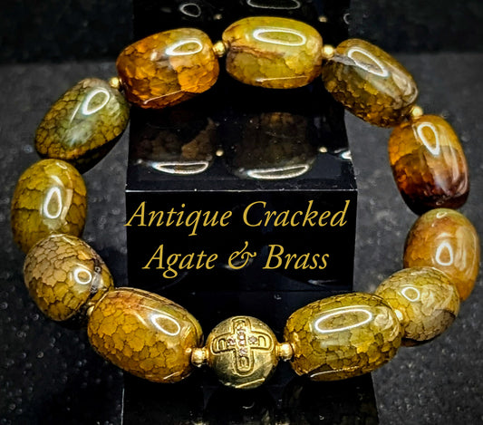 UBU Signature Bracelet Cracked Agate & Solid Brass Logo Bead