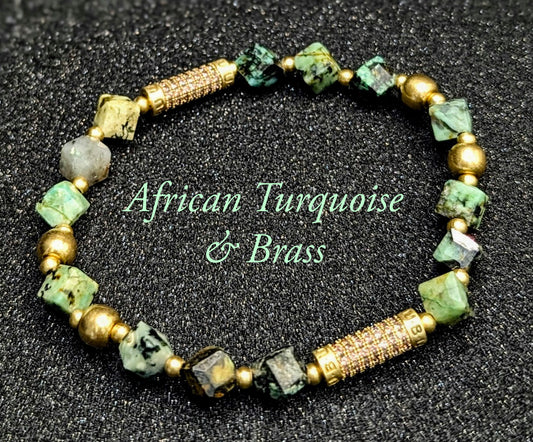 UBU Signature Bracelet African Turquoise & Pave Brass