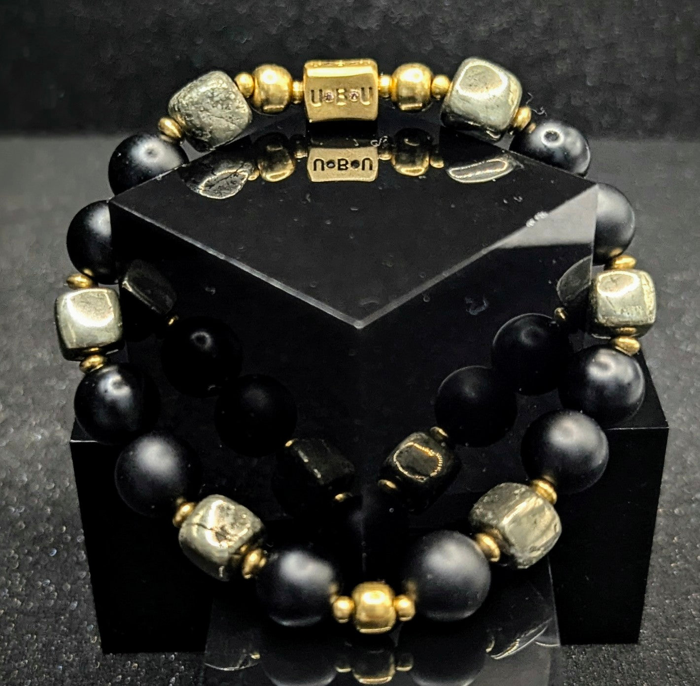 UBU Signature Bracelet Matte Black Onyx, Pyrite & Solid Brass Logo Bead