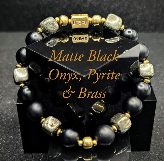 UBU Signature Bracelet Matte Black Onyx, Pyrite & Solid Brass Logo Bead