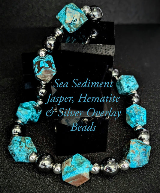 UBU Runway Necklace Sea Sediment Jasper, Hematite & Silver Overlay Beads