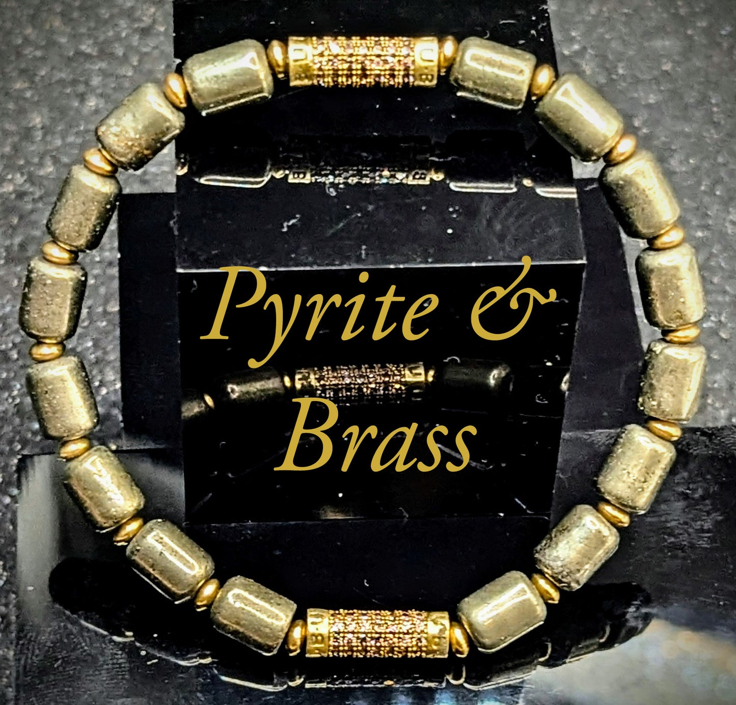 UBU Signature Bracelet Pyrite & Pave Brass Logo Bead