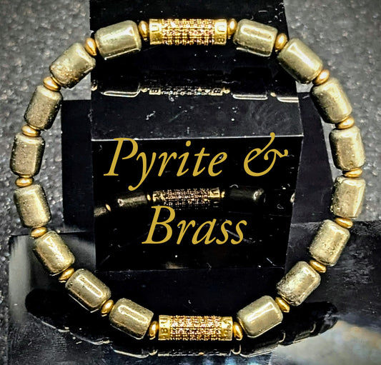 UBU Signature Bracelet Pyrite & Pave Brass Logo Bead