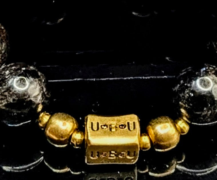UBU Signature Bracelet Rare Russian Blue Arfvedsonite & Brass Logo Bead