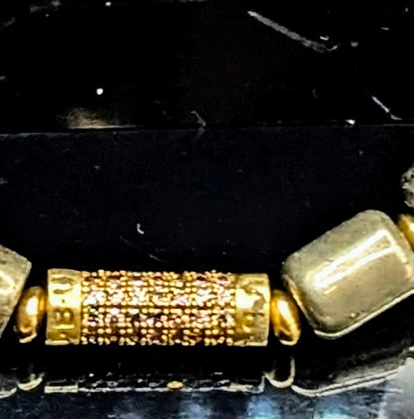 UBU Signature Bracelet Pyrite & Pave Brass Logo Bead