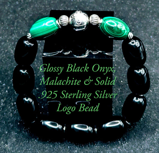 UBU Signature Bracelet Bold Malachite, Black Onyx and .925 Sterling Silver