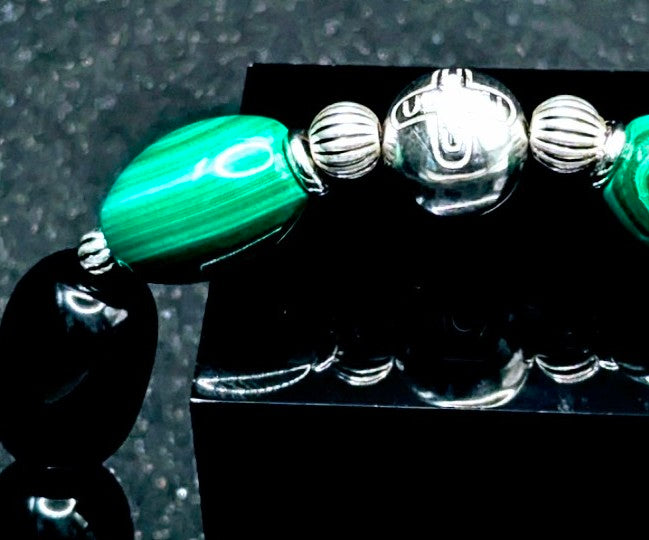 UBU Signature Bracelet Bold Malachite, Black Onyx and .925 Sterling Silver