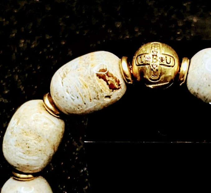 UBU Signature Bracelet Rare White Ocean Jasper & Brass Logo Bead