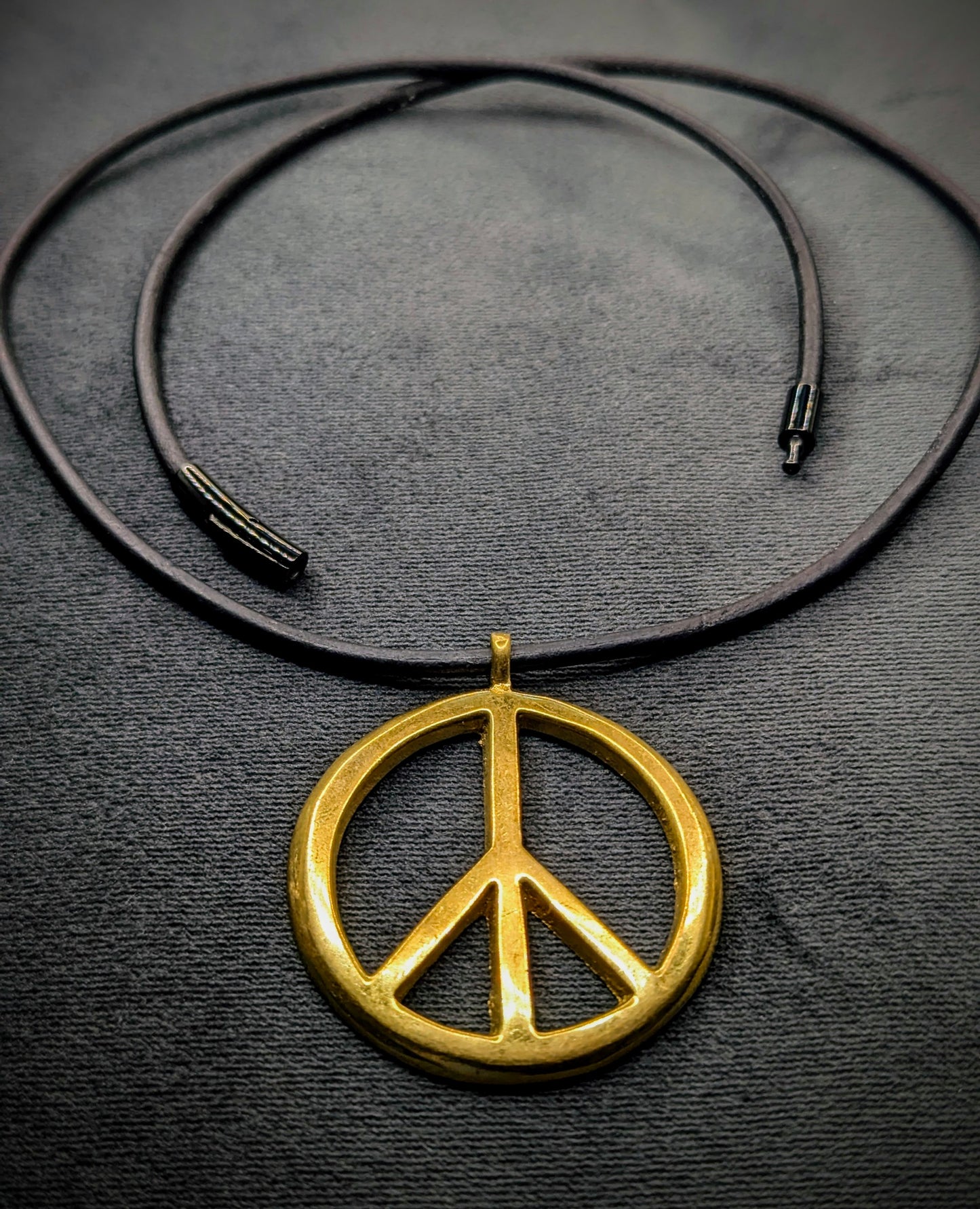UBU Handmade Designer Necklace Brass Peace Sign on Leather