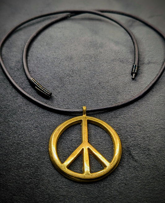 UBU Handmade Designer Necklace Brass Peace Sign on Leather