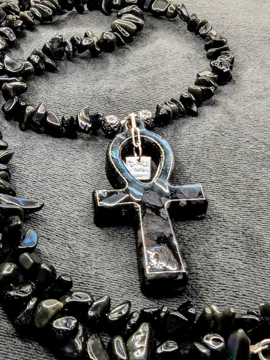 UBU Handmade Designer Necklace Stripped Agate w/Ankh
