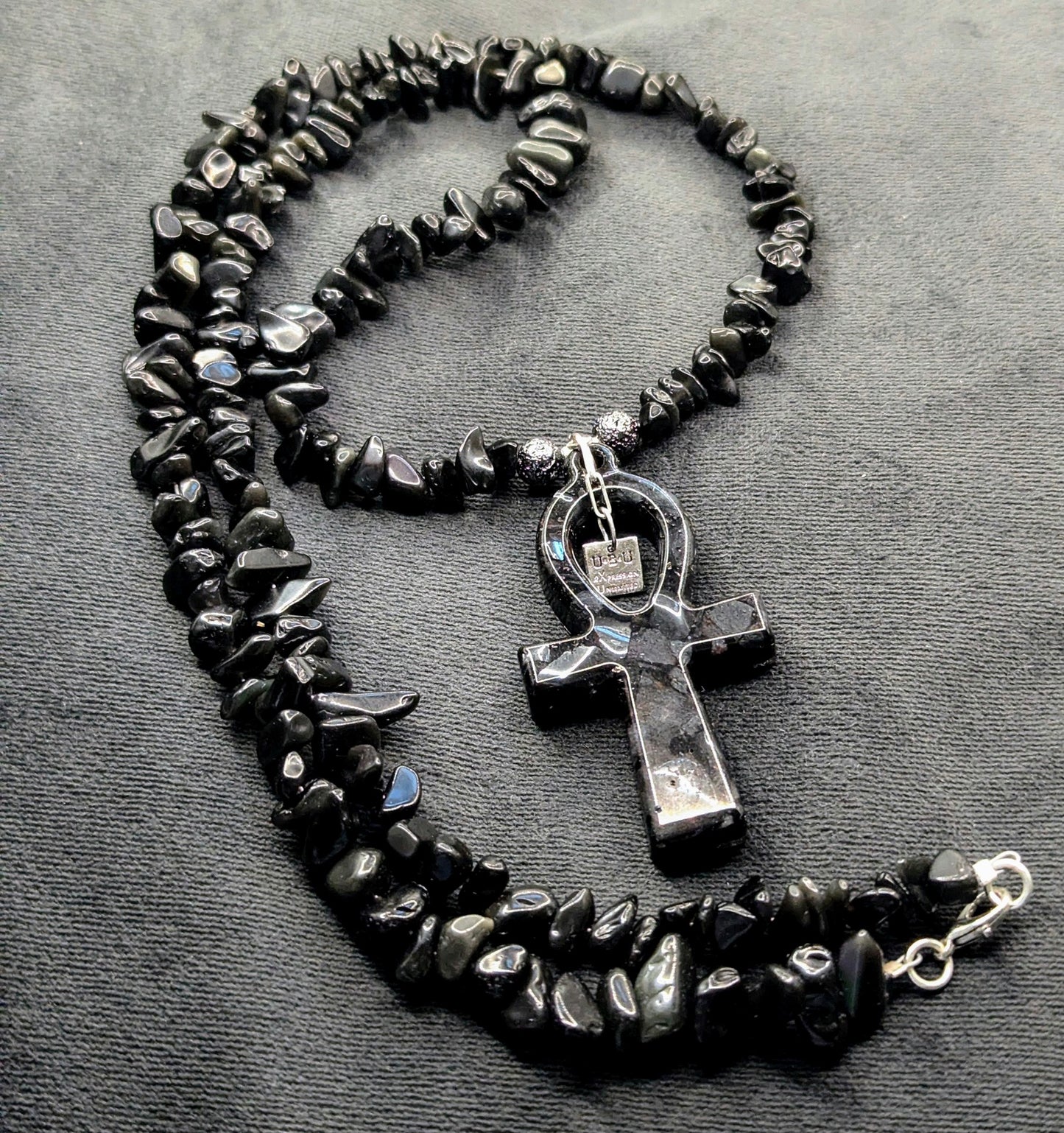 UBU Handmade Designer Necklace Stripped Agate w/Ankh