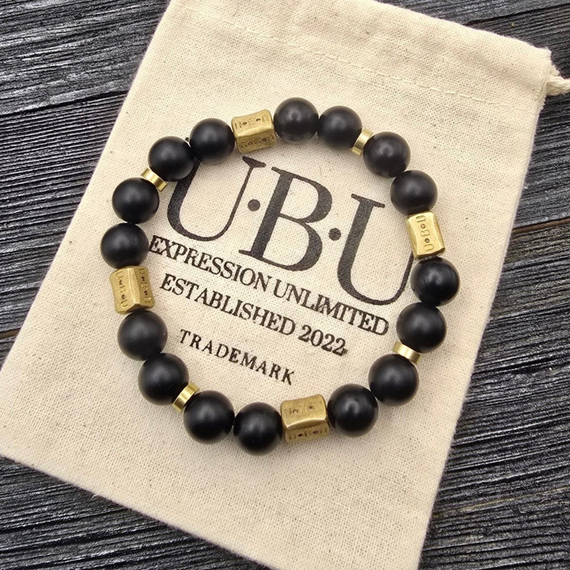 UBU branded Matte Black Onyx and Brass Bracelet