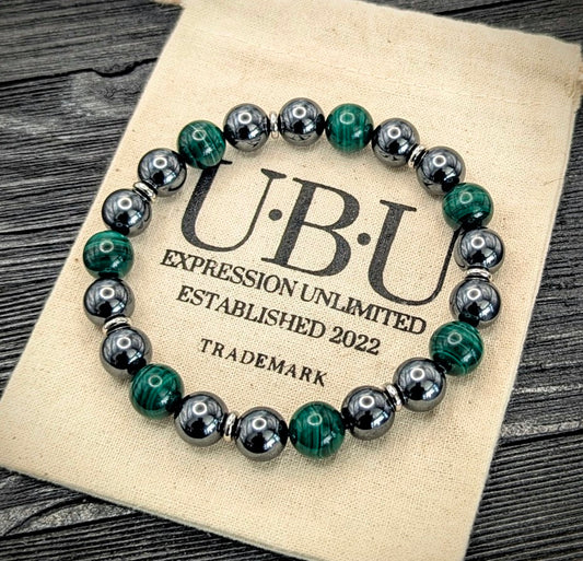 Malachite and Gun Metal Hematite Bracelet