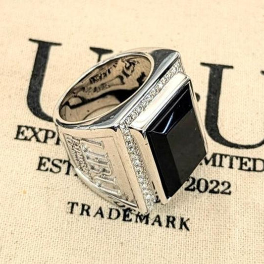 UBU Signature .925 Sterling Silver, Black Onyx and Moissenite Diamond Ring