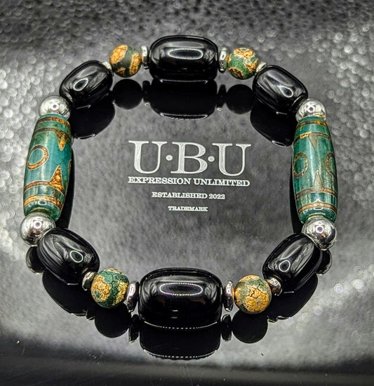 UBU Expression Unlimited Tibetan Agate, Black Onyx Bracelet