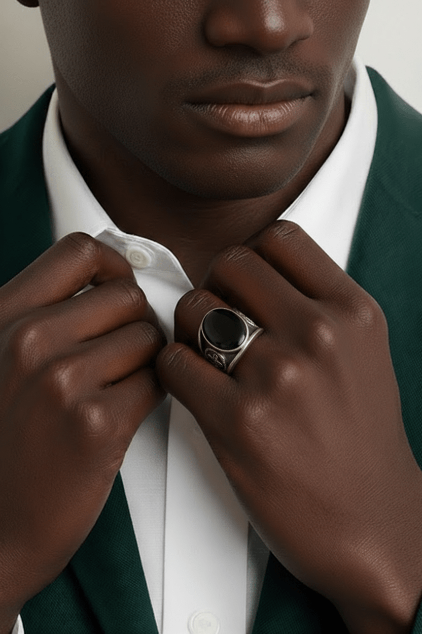 UBU branded signature ring .925 Sterling Silver and Black Onyx - UBU Expression Unlimited