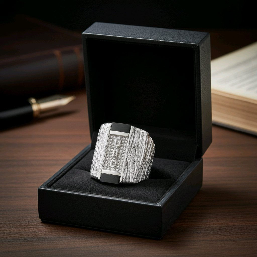 UBU Expression Unlimited .925 Sterling Silver, Black Agate and Moissenite Diamonds - UBU Expression Unlimited