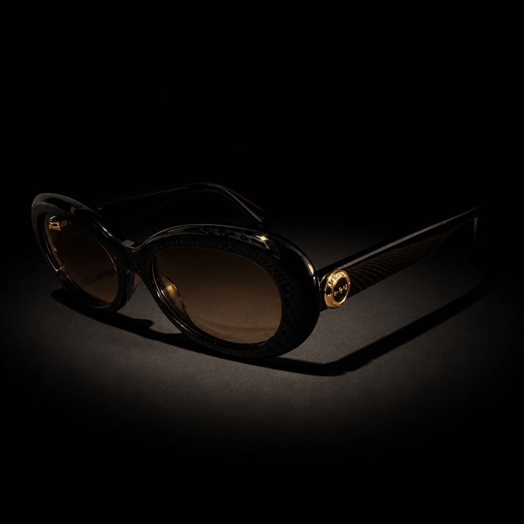U•B•U Oval Hand Polished Acetate Sunglasses w/18kt Gold Logo - UBU Expression Unlimited