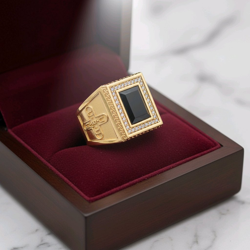 UBU Signature .925 Sterling Silver Ring with Black Agate and Moissanite Diamonds - UBU Expression Unlimited