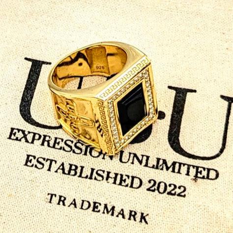 UBU Signature .925 Sterling Silver Ring with Black Agate and Moissanite Diamonds - UBU Expression Unlimited